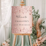 Birthday party rose gold pink stars welcome foam board<br><div class="desc">A welcome board for a girly and glamorous 21st (or any age) birthday party.  A rose gold  background decorated with dripping stars.   Personalize and add a name and age 21.  
Back: no design</div>
