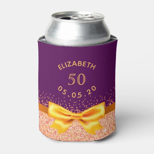 Birthday party rose gold purple sparkle monogram can cooler