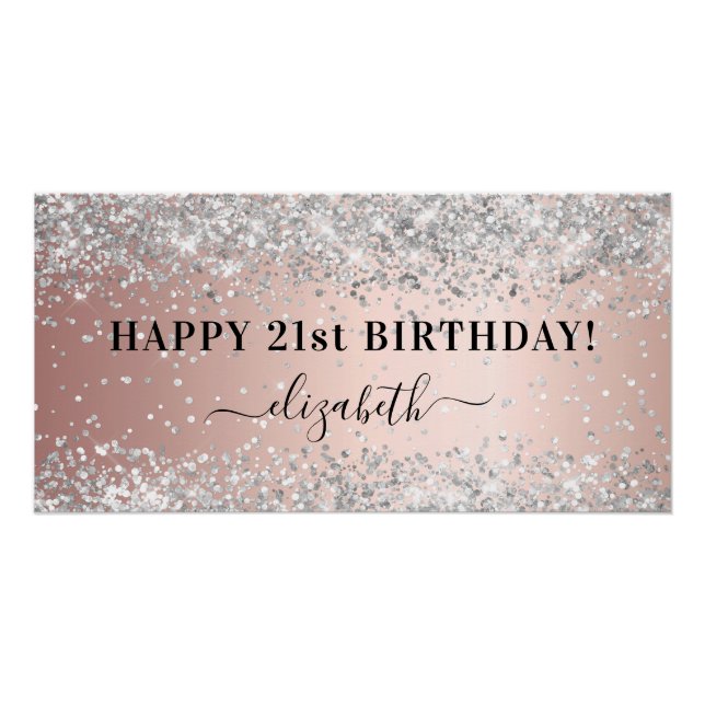 Birthday party rose gold silver confetti poster (Front)