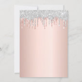 Birthday party rose gold silver glitter drips pink invitation (Back)