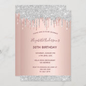 Birthday party rose gold silver glitter drips pink invitation (Front/Back)