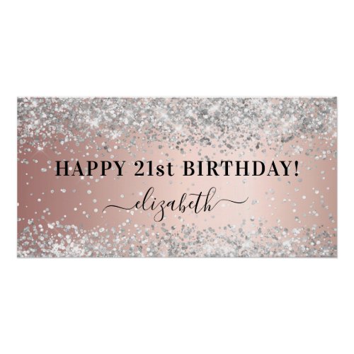 Birthday party rose gold silver glitter sparkle poster