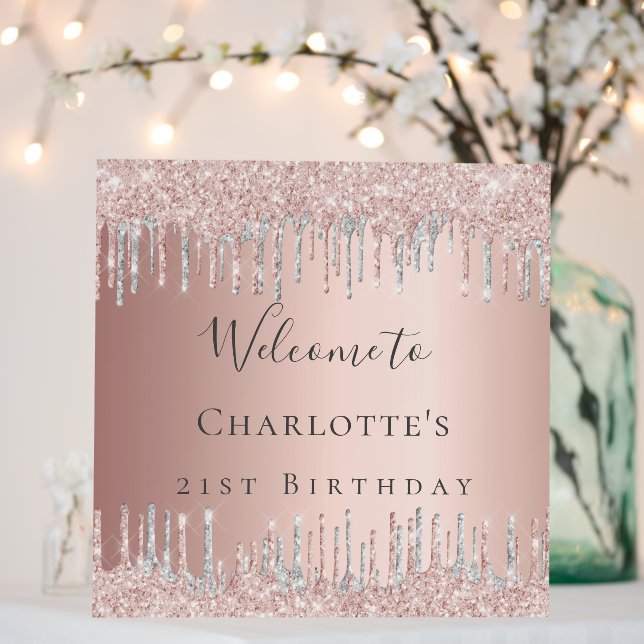 Birthday party rose gold silver glitter welcome foam board (In Situ (Wedding))