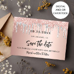 Birthday party rose gold silver save the date card<br><div class="desc">An elegant Save the Date card for a 40th (or any age) birthday party. A rose gold gradient background decorated with rose gold and faux silver glitter drips, paint dripping look. Personalize and add a date and name/age 40. The text: Save the Date is written with a large trendy hand...</div>