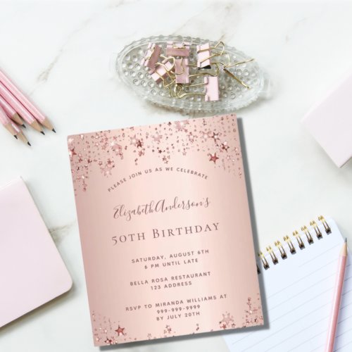 Birthday party rose gold stars budget invitation flyer