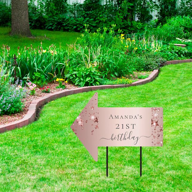Birthday party rose gold stars name arrow sign (Creator Uploaded)
