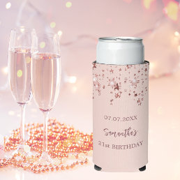 Birthday party rose gold stars name seltzer can cooler
