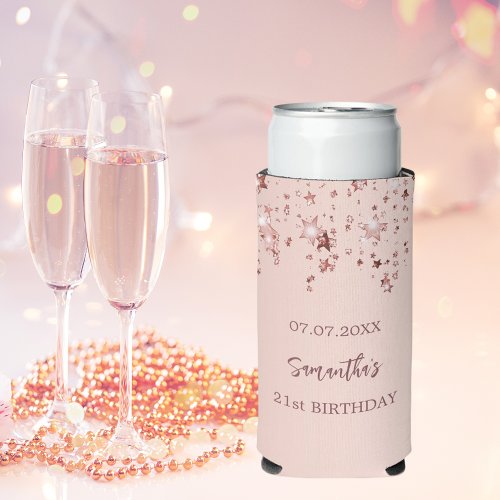 Birthday party rose gold stars name seltzer can cooler