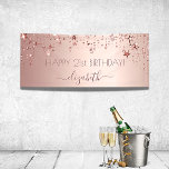Birthday party rose gold stars pink sparkle banner<br><div class="desc">A banner for a girly and glamorous 21st (or any age) birthday party. A faux rose gold, pink metallic looking background with elegant rose gold stars dripping. Personalize and add a name written in dark rose gold with a large modern hand lettered style script with swashes. Perfect both as a...</div>