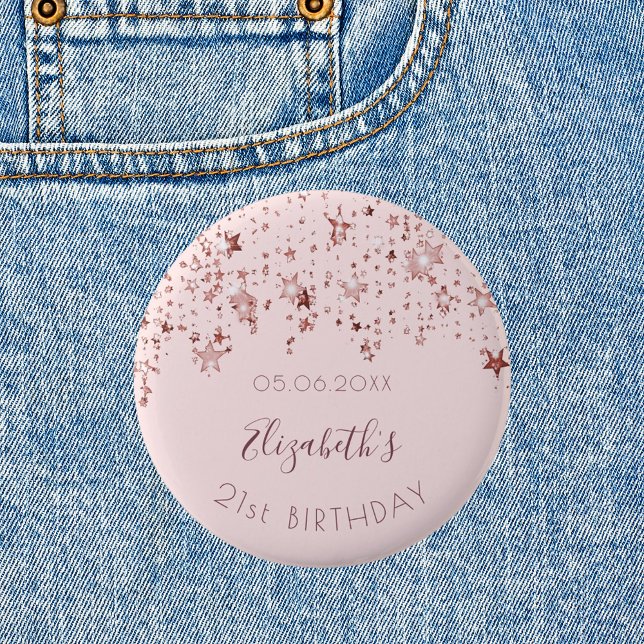 Birthday party rose gold stars saprkle monogram button (Creator Uploaded)