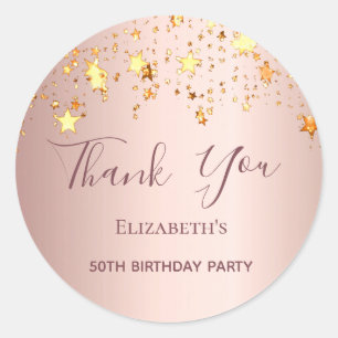 Birthday Party rose gold stars Thank You Classic Round Sticker