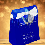Birthday party royal blue balloons thank you favor boxes<br><div class="desc">A royal blue background color. Decorated with paint drips and balloons. Personalize and add a name,  age and date.  Modern hand lettered style script.</div>
