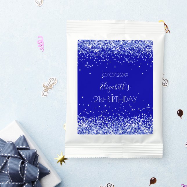 Birthday party royal blue glitter dust name hot chocolate drink mix (Packets)