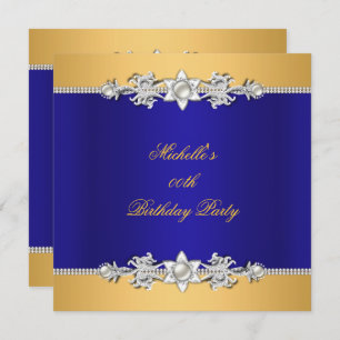 Birthday Party Royal Blue Pearl Trim Jewel Invitation