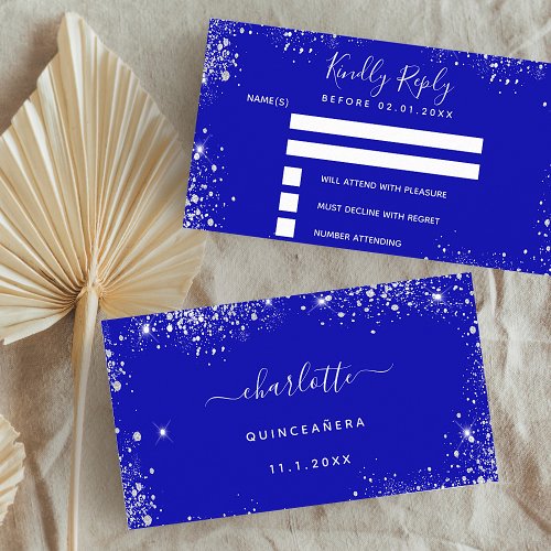 Birthday party royal blue silver glitter RSVP Enclosure Card