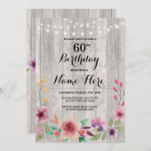 Birthday Party Rustic ANY AGE Wood Floral Invite (Front/Back)