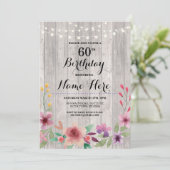 Birthday Party Rustic ANY AGE Wood Floral Invite (Standing Front)