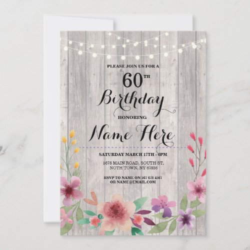 Birthday Party Rustic ANY AGE Wood Floral Invite
