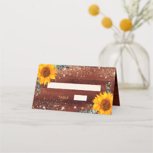 Birthday party rustic sunflower eucalyptus glitter place card