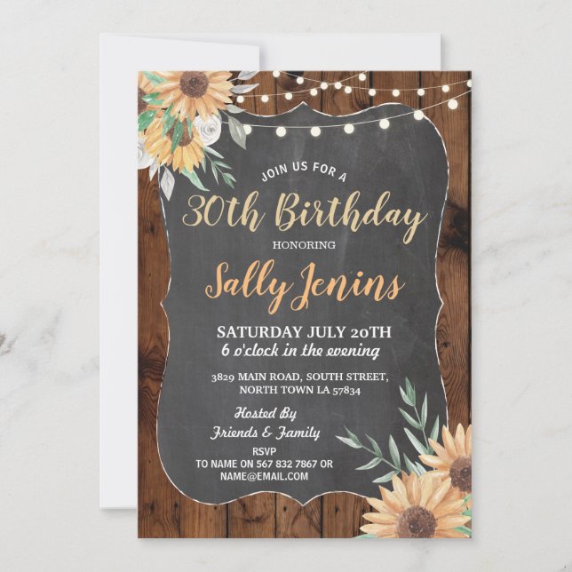 Birthday Party Rustic Sunflower Floral Invite (Front)