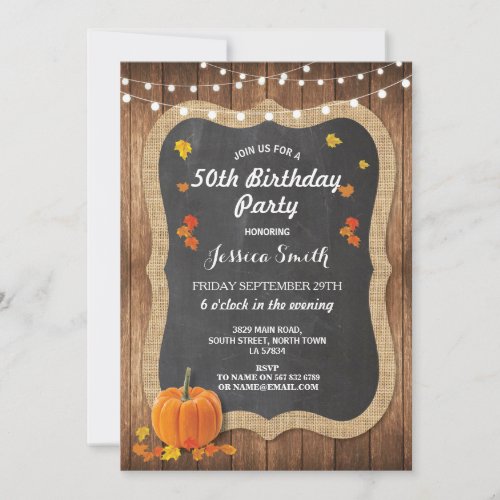 Birthday Party Rustic Wood Pumpkin Chalk Invite