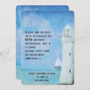Birthday Party-sailboat and ocean lighthouse Invitation
