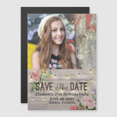 Birthday Party Save The Date Flowers Wood Lights Magnetic Invitation (Front/Back)