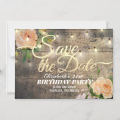 Birthday Party Save The Date Flowers Wood Lights Magnetic Invitation (Front)