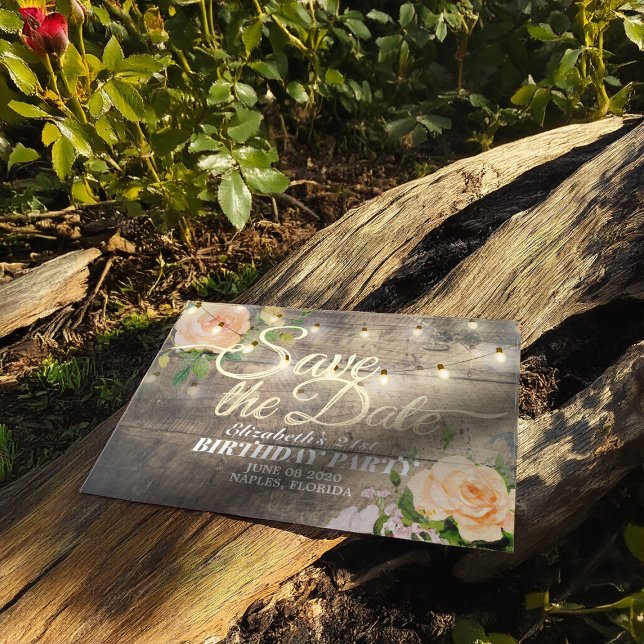 Birthday Party Save The Date Flowers Wood Lights Magnetic Invitation (Creator Uploaded)