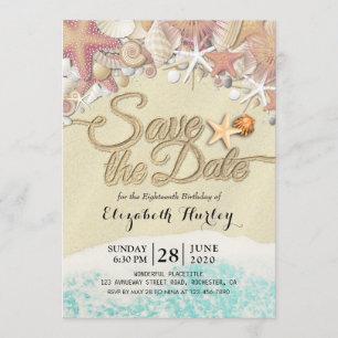 Birthday Party Save The Date Summer Beach Starfish Invitation