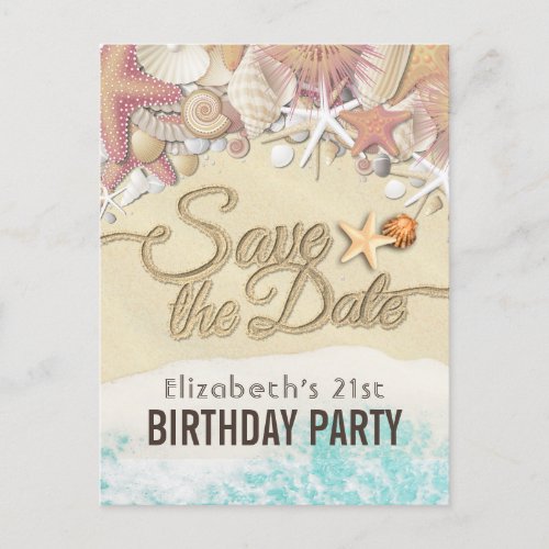 Birthday Party Save The Date Summer Beach Starfish Invitation Postcard