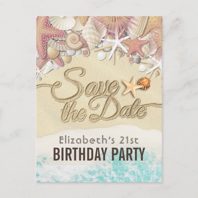 Birthday Party Save The Date Summer Beach Starfish Invitation Postcard (Front)
