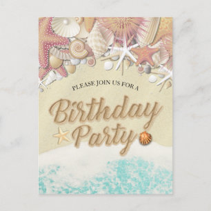 Birthday Party Save The Date Summer Beach Starfish Invitation Postcard