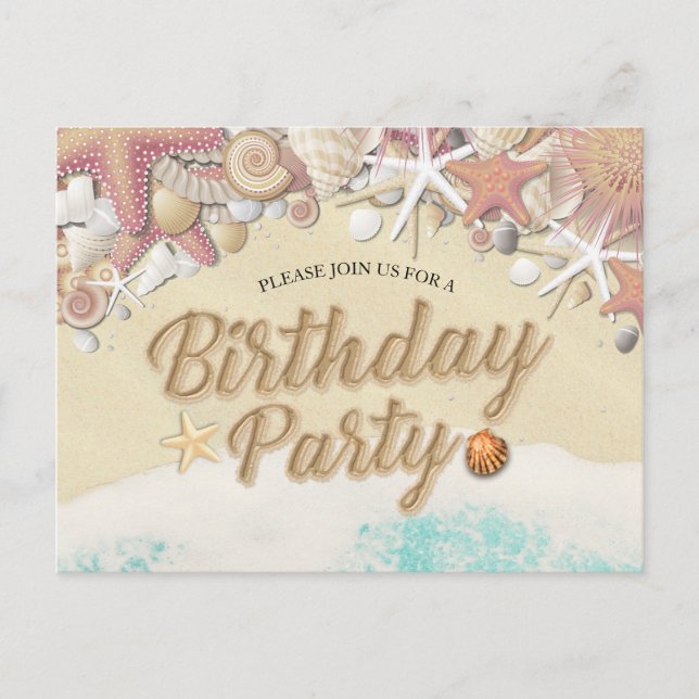 Birthday Party Save The Date Summer Beach Starfish Invitation Postcard (Front)