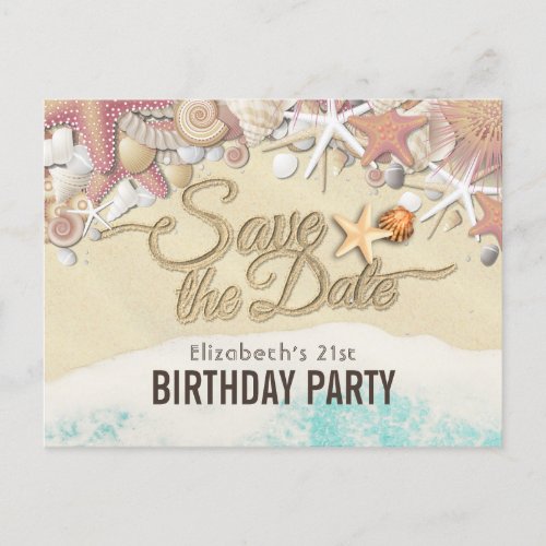 Birthday Party Save The Date Summer Beach Starfish Invitation Postcard