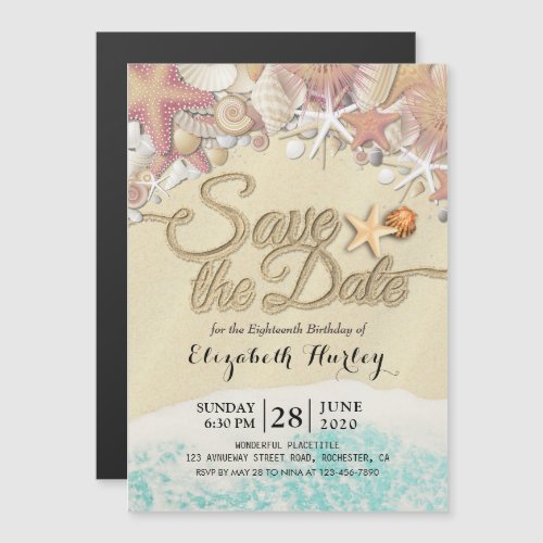 Birthday Party Save The Date Summer Beach Starfish Magnetic Invitation