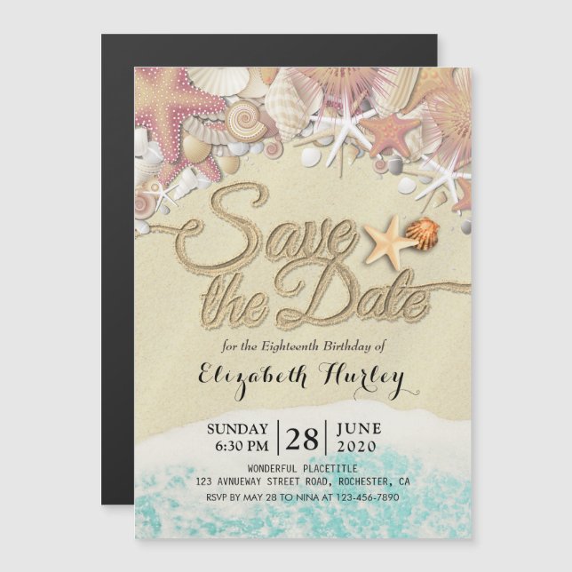 Birthday Party Save The Date Summer Beach Starfish Magnetic Invitation (Front/Back)