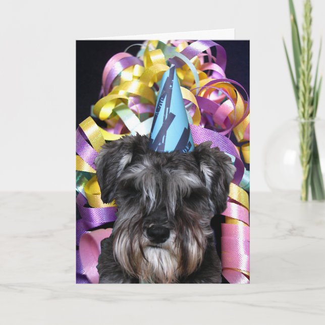 Birthday Party Schnauzer with Ribbon Behind Card (Front)