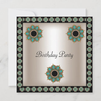 Birthday Party  Sepia Black Teal Art Deco Invitation