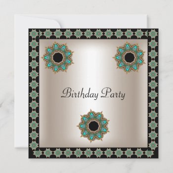 Birthday Party  Sepia Black Teal Art Deco Invitation by invitesnow at Zazzle