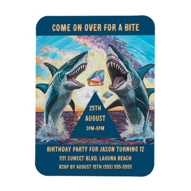 Birthday Party-Shark Breaching for Shiny Gems- Magnet (Vertical)