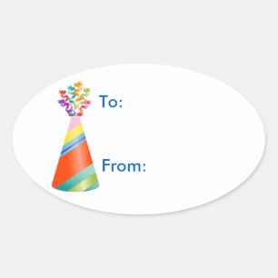 Birthday Party Sharks Hat Gift Tag Sticker