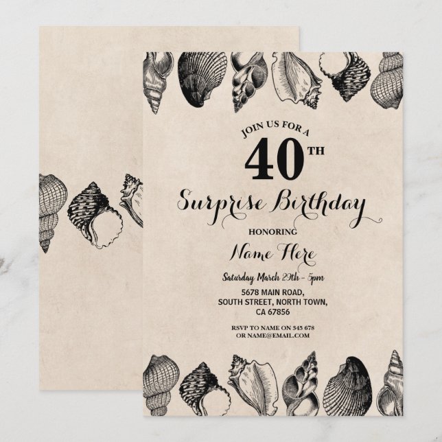 Birthday Party Shells Ocean Beach Sea Mens Women's Invitation (Front/Back)