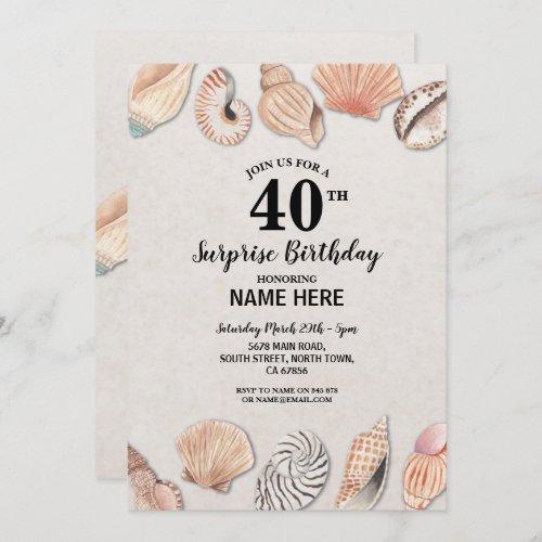 Birthday Party Shells Ocean Beach Sea Mens Womens Invitation