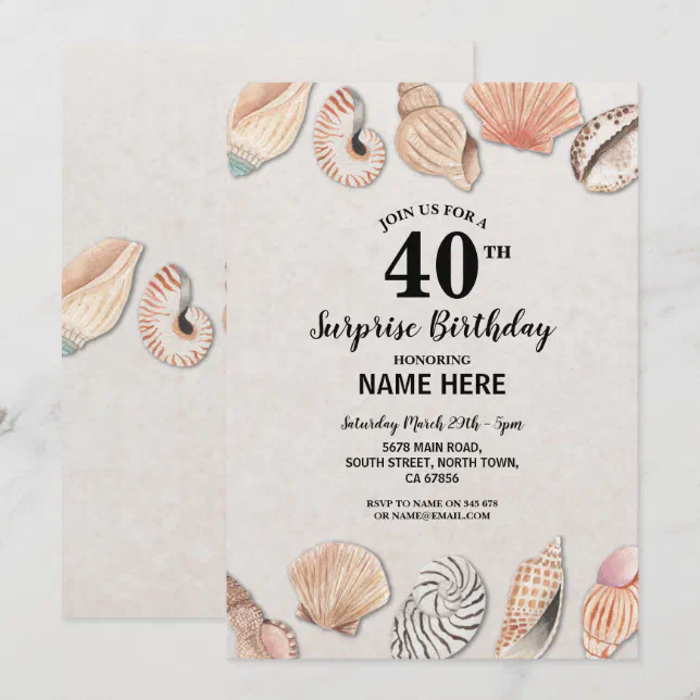 Birthday Party Shells Ocean Beach Sea Mens Women's Invitation | Zazzle
