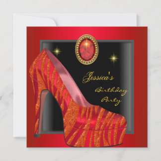 Birthday Party Shoe Gold Red Black Zebra Invitation