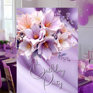 Birthday Party Silk Blush Lilac Pink Flowers Invitation