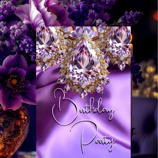 Birthday Party Silk Lilac Purple jewel Gem Invitation