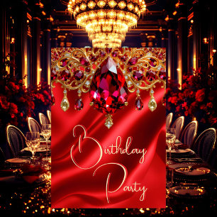 Birthday Party Silk Ruby Red jewel Gem Invitation