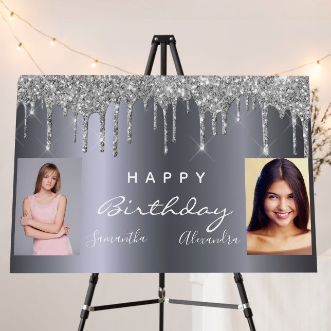 Birthday party silver best friends twins photo foam board (In Situ (Stand))